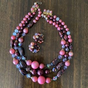 Vintage Jonne 3 strand necklace & match earrings